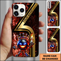 Maxcorners Bowling Phone Case King Bowling Ball Crown Fire Blue Smoke Design Personalized Name Phone Case | Red