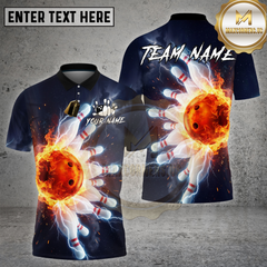 Maxcorners Bowling Electric Fireball Strike Graphic Multi Options Personalized Name, Team Name 3D Shirt
