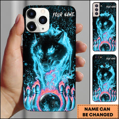 Maxcorners Bowling Phone Case Flaming Wolf And Bowling Ball Fire Strike Art Personalized Name Phone Case | Cyan