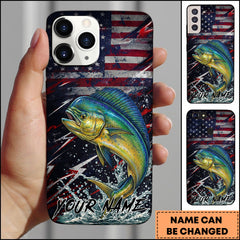 Maxcorners Fishing Mahi-Mahi USA Flag Splash Patriotic Art Personalized Name Phone Case