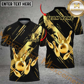Maxcorners Bowling King Strike Gold Crown Multicolor Options Personalized Name, Team Name 3D Shirt (4 Colors)