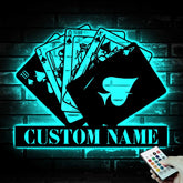 Maxcorners Poker Wall Art With LED Lights Custom Name, Poker Decor Wall Led Sign, Casino Wall SignLM1009