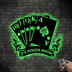Maxcorners Poker Metal Wall Art, Custom Name Poker LED Wall Decor, Gift For Poker Lover, Poker Room DecorLM1009