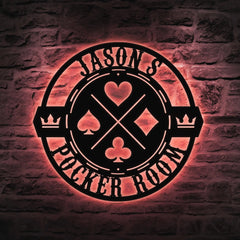 Maxcorners LED Poker Room Wall Sign, Custom Poker Name Metal Wall Art, Gift For Poker LoverLM1009