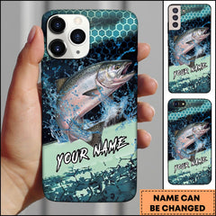 Maxcorners Chinook Fishing Teal Honeycomb Water Burst Personalized Name Phone Case