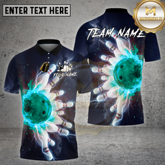 Maxcorners Bowling Electric Fireball Strike Graphic Multi Options Personalized Name, Team Name 3D Shirt
