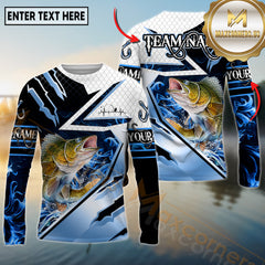Maxcorners Freshwater Fishing Shirt Splash Blue Water Hook Pattern Sport Jersey Personalized Name, Team Name 3D All Over Printed Clothes