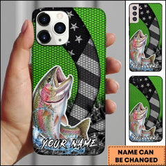 Maxcorners Trout Fishing Neon Green Honeycomb Wave Splash Personalized Name Phone Case