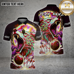 Maxcorners Wolf Bowling Shirt Neon Cosmic Wolf Multioptions Personalized Name, Team Name Unisex 3D Shirt (4 Colors)