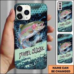 Maxcorners Trout Fishing Teal Honeycomb Water Burst Personalized Name Phone Case