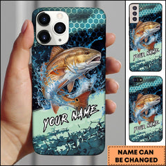Maxcorners Redfish Fishing Teal Honeycomb Water Burst Personalized Name Phone Case