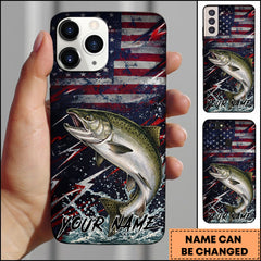 Maxcorners Fishing Chinook USA Flag Splash Patriotic Art Personalized Name Phone Case