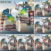 Maxcorners Saltwater Fishing USA Flag Dynamic Splash Personalized Name, Team Name 3D Long Sleeve Shirt