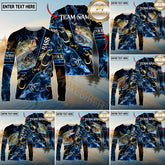 Maxcorners Freshwater Fishing Realistic Jumping Fish Blue Water Flame Golden Hooks Personalized Name, Team Name 3D Long Sleeve Shirt