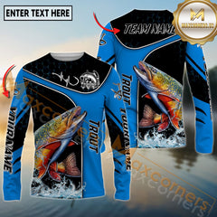 Maxcorners Freshwater Fishing Dynamic Water Splash Personalized Name, Team Name 3D Long Sleeve Shirt