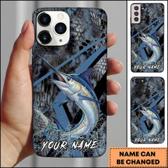 Maxcorners Marlin Fishing Dark Hexagon Pattern Dynamic Splash Personalized Name Phone Case