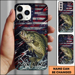Maxcorners Fishing Crappie USA Flag Splash Patriotic Art Personalized Name Phone Case