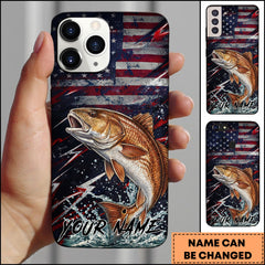 Maxcorners Fishing Redfish USA Flag Splash Patriotic Art Personalized Name Phone Case