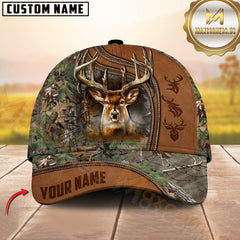 Maxcorners Deer Hunting Leather Edge Natural Camo Custom Name 3D Cap ( 6 colors)