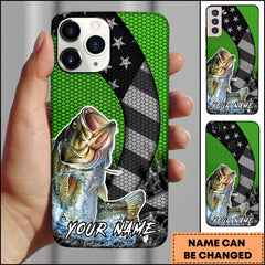 Maxcorners Bass Fishing Neon Green Honeycomb Wave Splash Personalized Name Phone Case