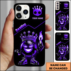 Maxcorners Bowling Phone Case Dark King Bowling Ball Blue Flame Luxury Art Personalized Name Phone Case | Purple