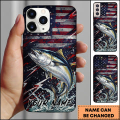 Maxcorners Fishing Tuna USA Flag Splash Patriotic Art Personalized Name Phone Case