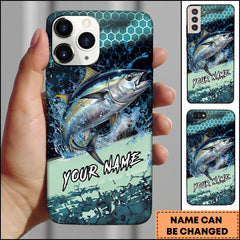 Maxcorners Tuna Fishing Teal Honeycomb Water Burst Personalized Name Phone Case