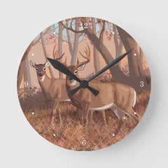 Maxcorners Whitetail Deer In Forest Retro Style Nature Round Clock TU3012