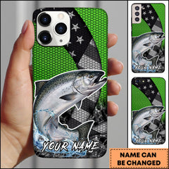 Maxcorners Chinook Fishing Neon Green Honeycomb Wave Splash Personalized Name Phone Case