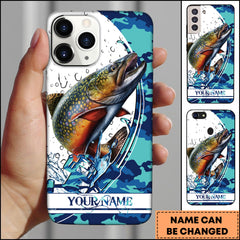 Maxcorners Trout Fishing Phone Case Jumping Blue Camo Water Splash Personalized Name 3D Phone Case