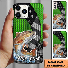 Maxcorners Redfish Fishing Neon Green Honeycomb Wave Splash Personalized Name Phone Case