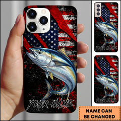 Maxcorners Fishing Tuna American Flag Patriotic Grunge Personalized Name Phone Case