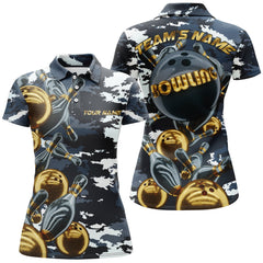 Maxcorners Camo Navy Bowling Personalized All Over Printed Shirt For Women