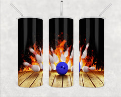 Maxcorners Bue Bowling Ball And Pins Fire All Over Printed Tumbler