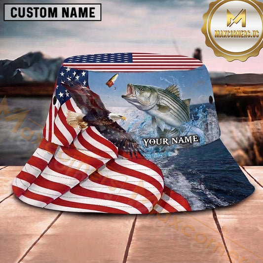 Maxcorners Fishing Epic Sunset Skeleton Angler with Dramatic Scene Personalized Name 3D Bucket Hat (13 Fish Species)