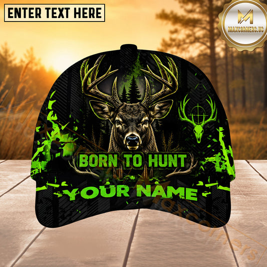 Maxcorners Hunting Green Black Born To Hunt Personalized 3D Cap