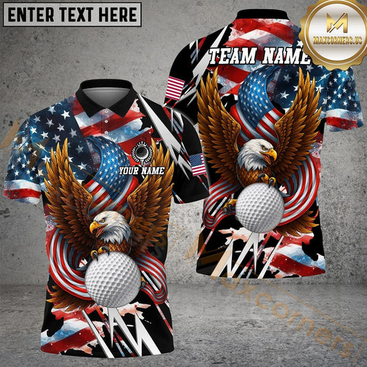 Maxcorners Golf American Eagle Patriotic USA Flag Champion Design Customized Name, Team Name 3D Shirt