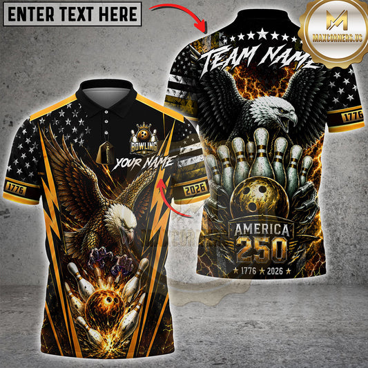 Maxcorners Bowling American Eagle 250th Anniversary Bowling Ball And Pins Design Multicolor Customized Name, Team Name 3D Shirts