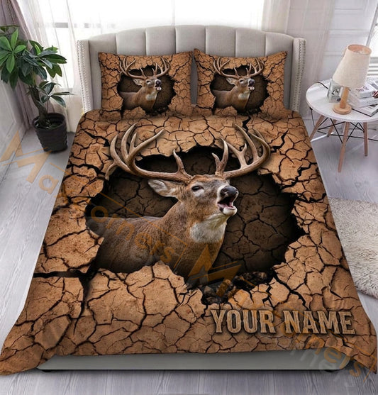 Maxcorners Deer Hunting Cracked Earth Bedding Set 3D Print Custom Name