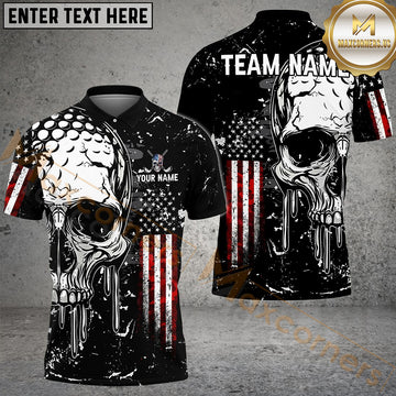 Maxcorners Golf American Flag Skull Customized Name, Team Name 3D Shirt