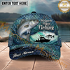 Maxcorners Fishing Teal Scale Ocean Boat Personalized Name 3D Cap (12 Fish Species)