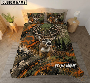 Maxcorners Deer Hunting Orange Green Splash Camo Bedding Set 3D Print Custom Name