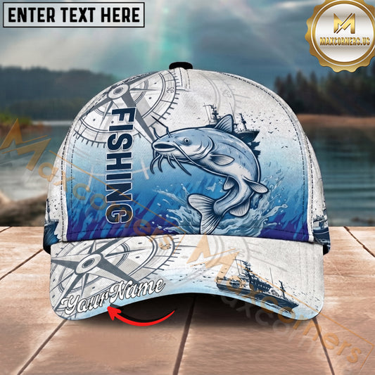 Maxcorners Fishing Vintage Nautical Graphic Personalized Name 3D Cap (12 Fish Species)