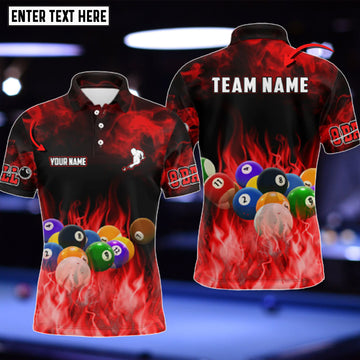 Maxcorners Billiard Balls Flame Red Personalized Name 3D Shirt