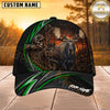 Maxcorners Hunting Green Stripe Skull Archer and Deer Sunset Design Personalized 3D Cap