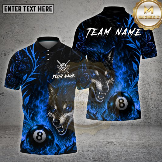 Maxcorners Billiards Purple Wolf Neon 8 Ball Multicolor Options Personalized Name, Team Name 3D Shirt (4 Colors)