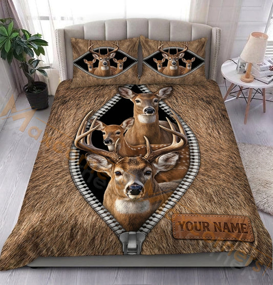 Maxcorners Deer Hunting Brown Fur Bedding Set 3D Print Custom Name