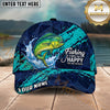 Maxcorners Fishing Navy Aqua Polygon Brush Splash Personalized Name 3D Cap (12 Fish Species)