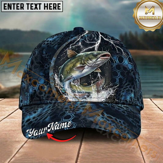 Maxcorners Fishing Midnight Thunder Hex Personalized Name 3D Cap (12 Fish Species)