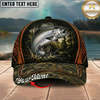 Maxcorners Fishing Forest Camo Orange Trim Personalized 3D Cap (12 Fish Species)